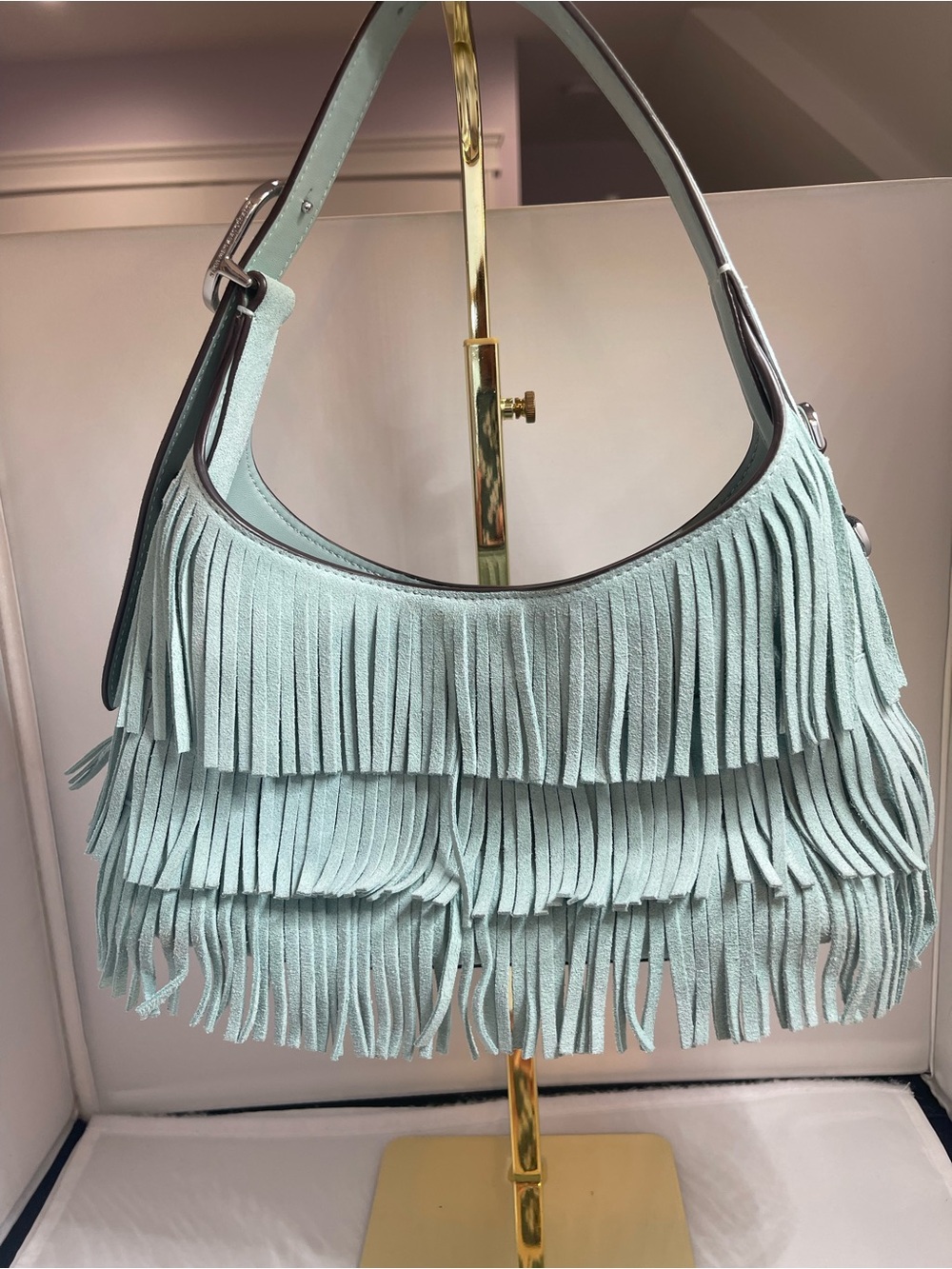 kate spade Mint Green/Light Blue Suede Fringe Mini Bag